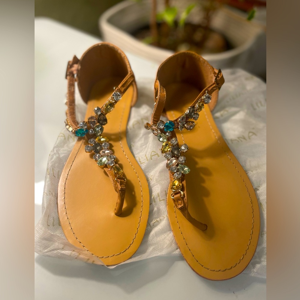 EUC Liliana Sparkly Jeweled sandals with heel cover